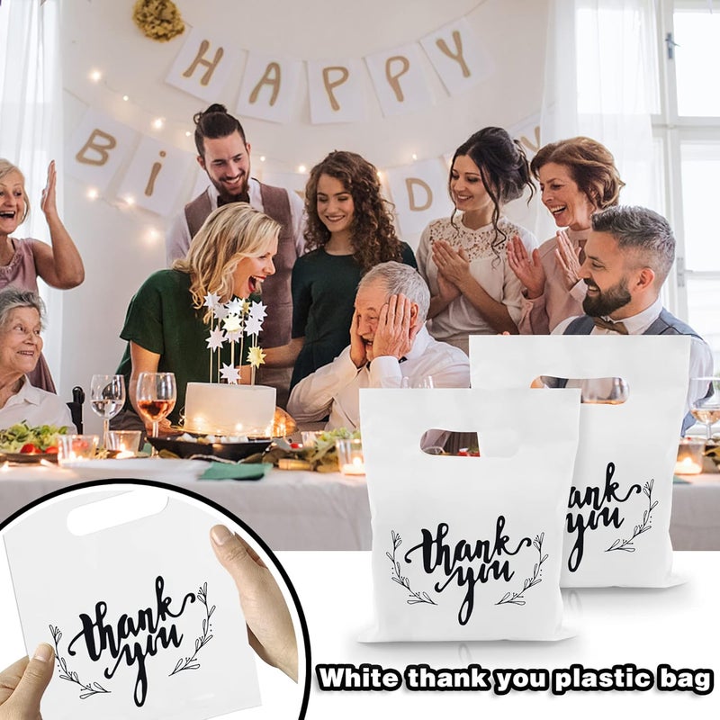 KEEPARTY 100 PCS Small Thank You Merchandise Bags Plastic Goodie Bags Party Favor Bags for Birthday Party Baby Shower Wedding Merchandise Gifts Trade Shows (White) - Image 4